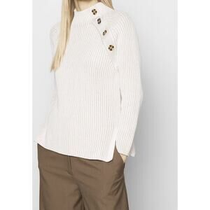 Women's Size S Gap Beige Tan Asymmetrical Button Mockneck Raglan Sweater Cotton